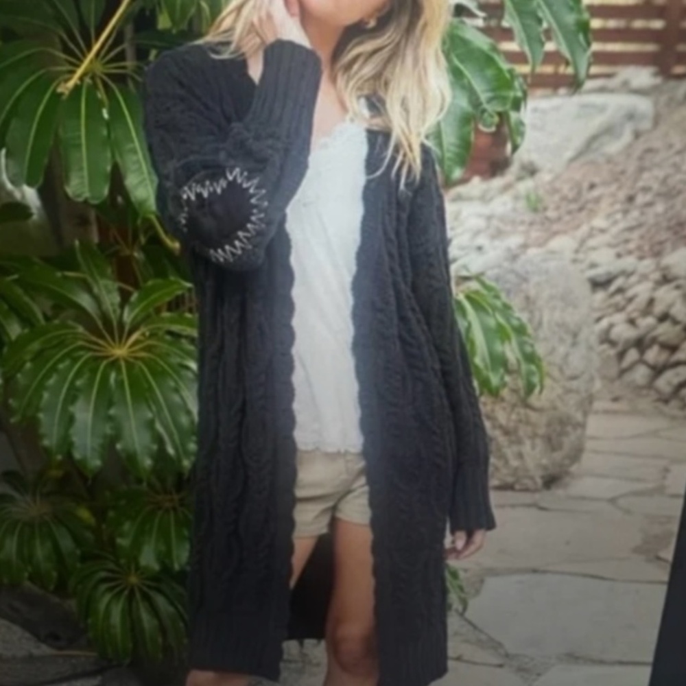 POL Longline Soft Chenille Open Front Cardigan with Elbow Patch BR55 - Picture 2 of 3